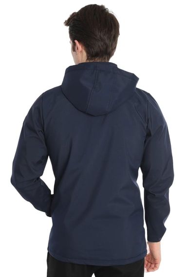 Escetic Men's Navy Blue Removable Hooded Lined 2 Pockets Water Repellent Windproof Softshell Sports Coat 7090 - photo 2