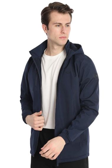 Escetic Men's Navy Blue Removable Hooded Lined 2 Pockets Water Repellent Windproof Softshell Sports Coat 7090 - photo 5