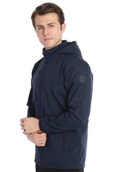Escetic Men's Navy Blue Removable Hooded Lined 2 Pockets Water Repellent Windproof Softshell Sports Coat 7090 - photo 4
