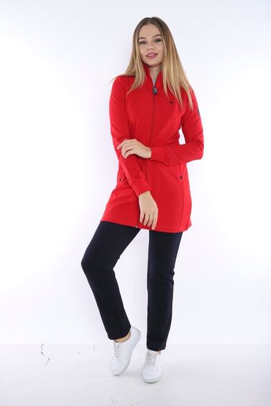 Escetic красный женский дышащий спортивный костюм-туника с воротником-стойкой из 2 ниток, 4 сезона, комплект спортивного костюма 6725 - фото 2