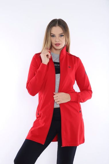 Escetic красный женский дышащий спортивный костюм-туника с воротником-стойкой из 2 ниток, 4 сезона, комплект спортивного костюма 6725 - фото 3