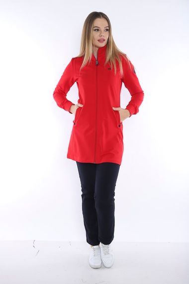Escetic красный женский дышащий спортивный костюм-туника с воротником-стойкой из 2 ниток, 4 сезона, комплект спортивного костюма 6725 - фото 4