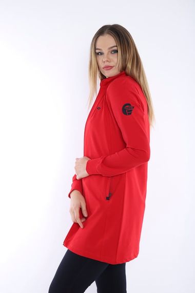 Escetic красный женский дышащий спортивный костюм-туника с воротником-стойкой из 2 ниток, 4 сезона, комплект спортивного костюма 6725 - фото 5