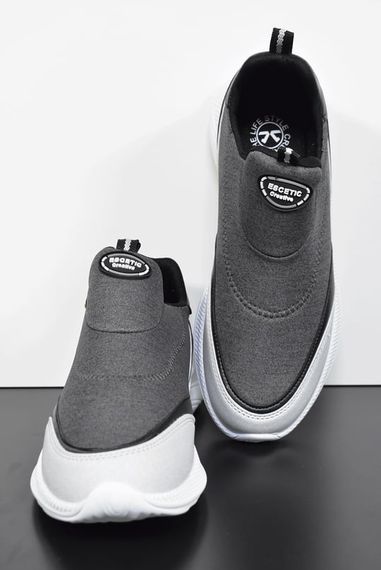 Escetic Erkek Füme-Beyaz Sneaker Yumuşak Taban Bağcıksız Spor Ayakkabı AY0003 - fotoğraf 4