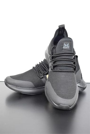 Escetic Siyah Erkek Sneaker Hafif Yumuşak Taban Bağcıklı Spor Ayakkabı AY0006 - fotoğraf 1
