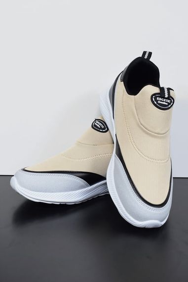 Escetic Erkek Bej-Beyaz Sneaker Yumuşak Taban Bağcıksız Spor Ayakkabı AY0003 - fotoğraf 1