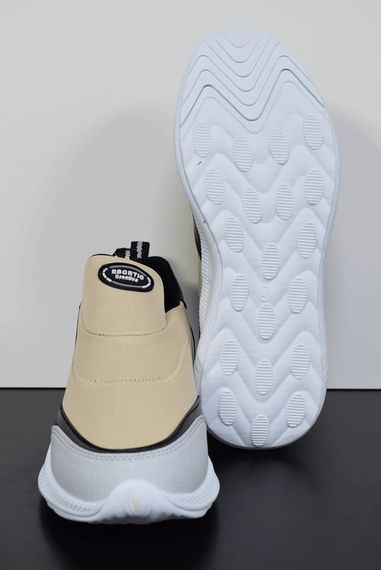 Escetic Erkek Bej-Beyaz Sneaker Yumuşak Taban Bağcıksız Spor Ayakkabı AY0003 - fotoğraf 2
