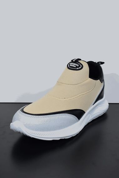 Escetic Erkek Bej-Beyaz Sneaker Yumuşak Taban Bağcıksız Spor Ayakkabı AY0003 - fotoğraf 3
