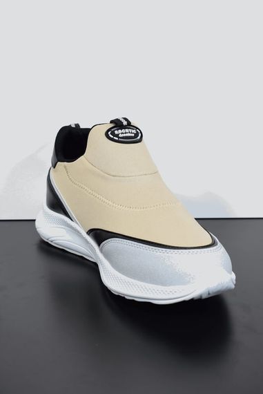 Escetic Erkek Bej-Beyaz Sneaker Yumuşak Taban Bağcıksız Spor Ayakkabı AY0003 - fotoğraf 4