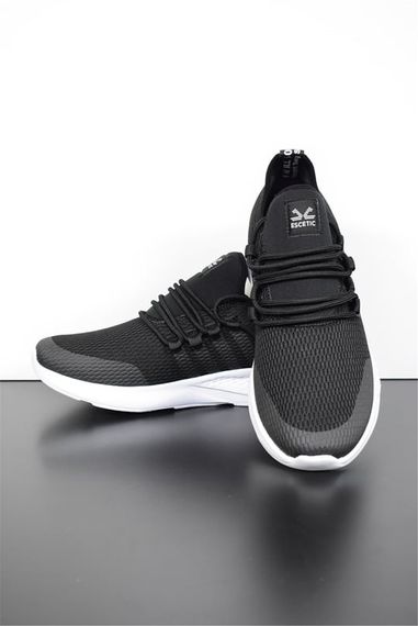 Escetic Siyah-Beyaz Erkek Sneaker Hafif Yumuşak Taban Bağcıklı Spor Ayakkabı AY0006 - fotoğraf 1