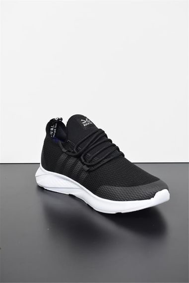 Escetic Siyah-Beyaz Erkek Sneaker Hafif Yumuşak Taban Bağcıklı Spor Ayakkabı AY0006 - fotoğraf 3