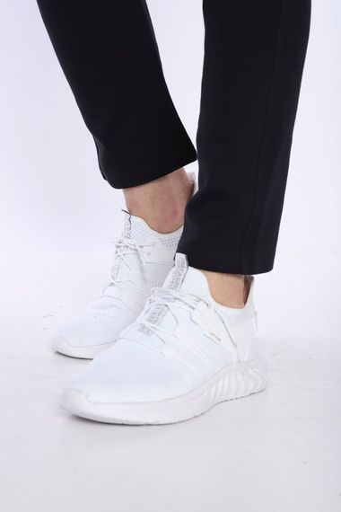Escetic Beyaz Erkek Sneaker Hafif Yumuşak Taban Triko Gövde Spor Ayakkabı AY0007 - fotoğraf 2