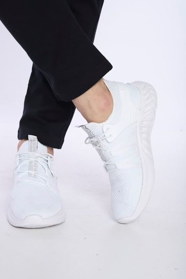 Escetic Beyaz Erkek Sneaker Hafif Yumuşak Taban Triko Gövde Spor Ayakkabı AY0007 - fotoğraf 1