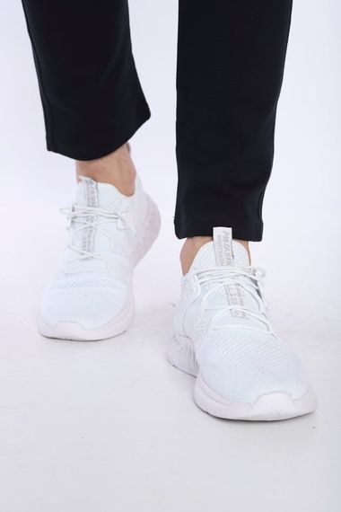 Escetic Beyaz Erkek Sneaker Hafif Yumuşak Taban Triko Gövde Spor Ayakkabı AY0007 - fotoğraf 3