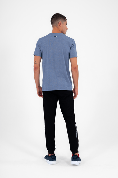 Escetic Мужская темно-синяя спортивная футболка с круглым вырезом Slimfit из дышащей хлопковой ткани Aves T0046 - фото 3