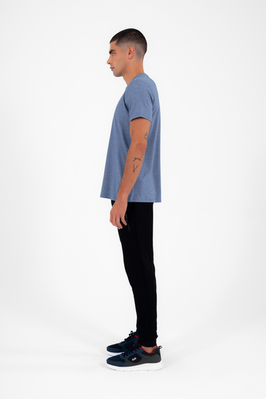 Escetic Мужская темно-синяя спортивная футболка с круглым вырезом Slimfit из дышащей хлопковой ткани Aves T0046 - фото 5