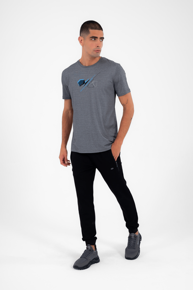 Escetic Мужская черная спортивная футболка с круглым вырезом Slimfit из дышащей хлопковой ткани Aves T0046 - фото 2