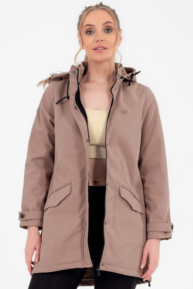 Escetic Бежевое женское пальто Softshell со съемным капюшоном и 2 карманами, водонепроницаемое и ветрозащитное 6331 - фото 1