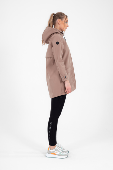 Escetic Бежевое женское пальто Softshell со съемным капюшоном и 2 карманами, водонепроницаемое и ветрозащитное 6331 - фото 5