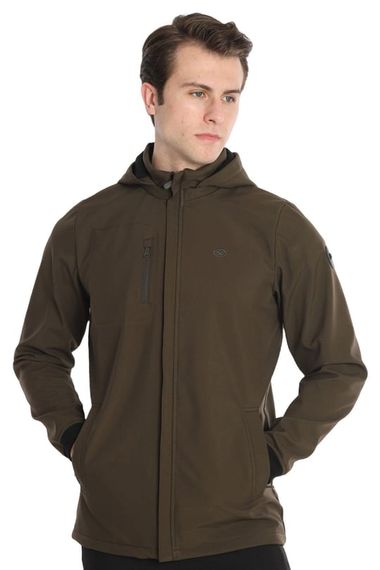 Escetic Хаки Мужское съемное спортивное пальто из софтшелла со съемным капюшоном на подкладке и 2 карманами, водоотталкивающее, ветрозащитное, 7090 - фото 1