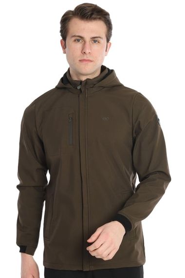 Escetic Хаки Мужское съемное спортивное пальто из софтшелла со съемным капюшоном на подкладке и 2 карманами, водоотталкивающее, ветрозащитное, 7090 - фото 2