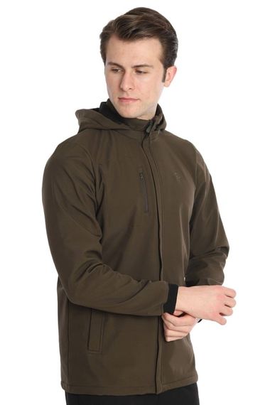 Escetic Хаки Мужское съемное спортивное пальто из софтшелла со съемным капюшоном на подкладке и 2 карманами, водоотталкивающее, ветрозащитное, 7090 - фото 5