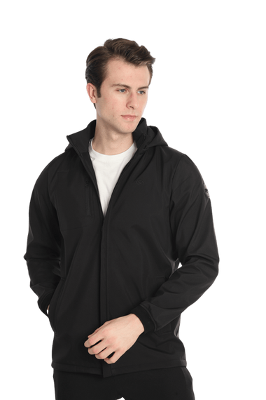 Escetic Мужское черное съемное спортивное пальто из софтшелла со съемным капюшоном и 2 карманами, водоотталкивающее, ветрозащитное, 7090 - фото 5
