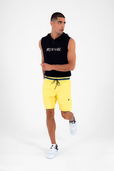 Escetic желтые мужские повседневные спортивные шорты для марафона с 3 карманами из морской ткани для фитнеса с сетчатой подкладкой B1378 - фото 3