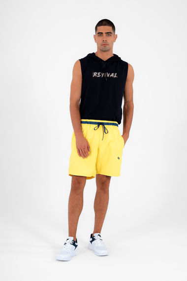 Escetic желтые мужские повседневные спортивные шорты для марафона с 3 карманами из морской ткани для фитнеса с сетчатой подкладкой B1378 - фото 1