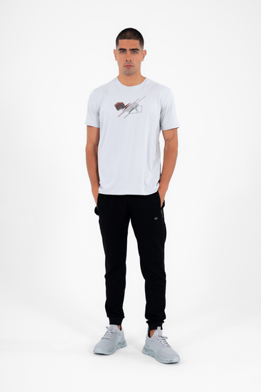 Escetic Мужская серая спортивная футболка с круглым вырезом Slimfit из дышащей хлопковой ткани Aves T0046 - фото 1