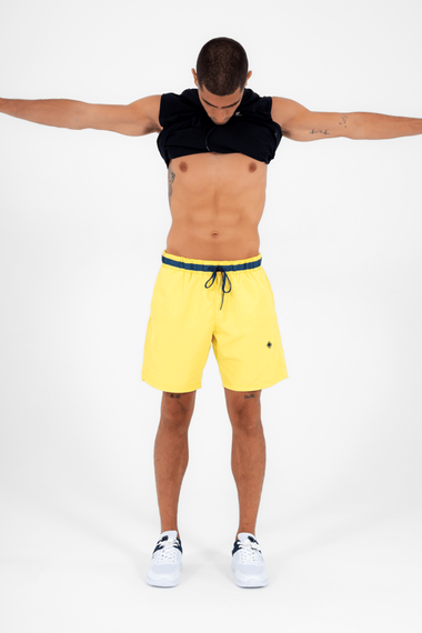 Escetic желтые мужские повседневные спортивные шорты для марафона с 3 карманами из морской ткани для фитнеса с сетчатой подкладкой B1378 - фото 5