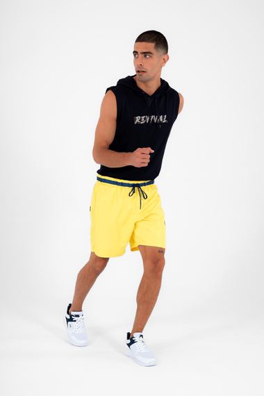 Escetic желтые мужские повседневные спортивные шорты для марафона с 3 карманами из морской ткани для фитнеса с сетчатой подкладкой B1378 - фото 4