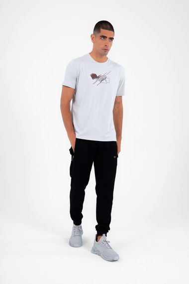Escetic Мужская серая спортивная футболка с круглым вырезом Slimfit из дышащей хлопковой ткани Aves T0046 - фото 4
