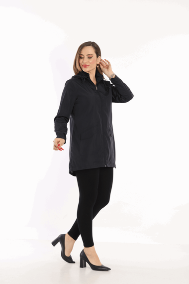 Черная женская водоотталкивающая ветровка Escetic со съемным капюшоном и сетчатой подкладкой, тонкая куртка 7085 - фото 4