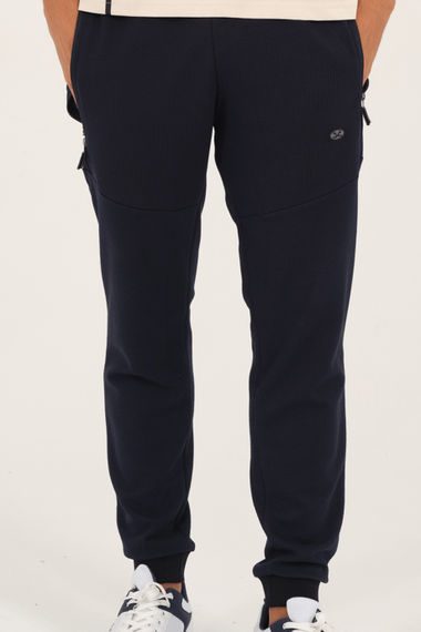 Men's Navy Blue Slimfit 2 Thread 4 Seasons Breathable Cotton Patchy Fabric Sports Sweatpants 1879 - photo 2