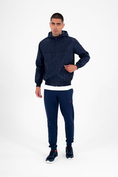 Escetic Navy Blue Men's Windbreaker Fixed Hooded Patterned Lined Water Repellent Seasonal Thin Jacket 6569 - photo 3