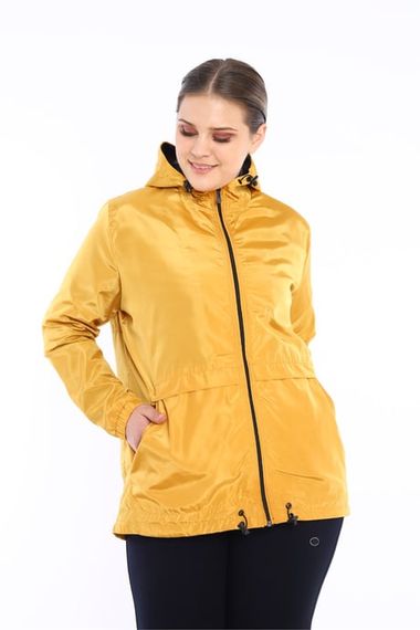 Escetic Mustard Women's Oversize Windbreaker Fixed Hooded Lined Water Repellent Seasonal Thin Jacket 6575 - photo 3