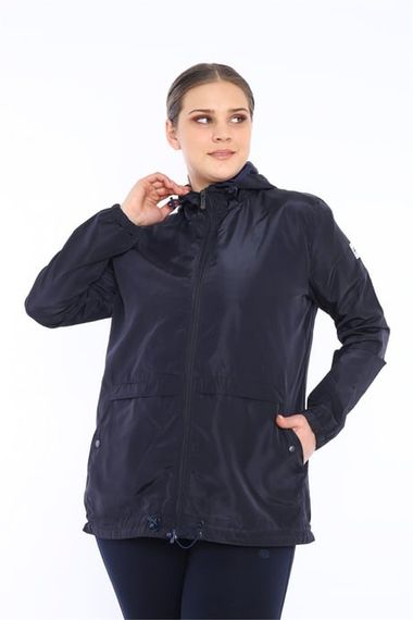 Escetic Navy Blue Women's Oversize Windbreaker Fixed Hooded Lined Water Repellent Seasonal Thin Jacket 6575 - photo 1