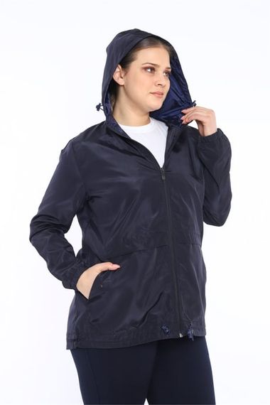 Escetic Navy Blue Women's Oversize Windbreaker Fixed Hooded Lined Water Repellent Seasonal Thin Jacket 6575 - photo 3