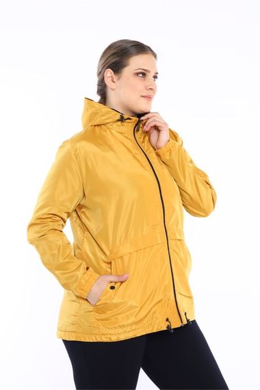 Escetic Mustard Women's Oversize Windbreaker Fixed Hooded Lined Water Repellent Seasonal Thin Jacket 6575 - photo 1