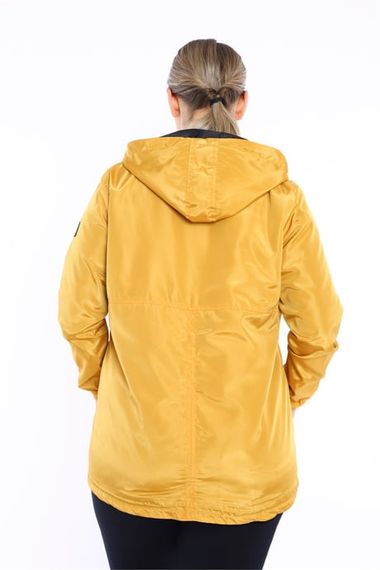 Escetic Mustard Women's Oversize Windbreaker Fixed Hooded Lined Water Repellent Seasonal Thin Jacket 6575 - photo 2