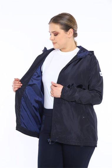 Escetic Navy Blue Women's Oversize Windbreaker Fixed Hooded Lined Water Repellent Seasonal Thin Jacket 6575 - photo 4