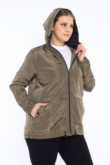 Escetic Khaki Women's Oversize Windbreaker Fixed Hooded Lined Water Repellent Seasonal Thin Jacket 6575 - photo 3