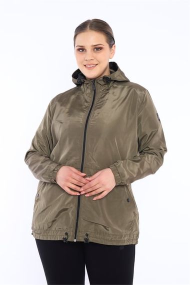 Escetic Khaki Women's Oversize Windbreaker Fixed Hooded Lined Water Repellent Seasonal Thin Jacket 6575 - photo 1