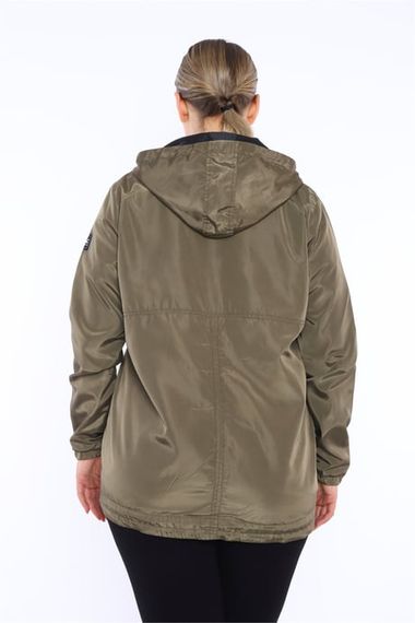 Escetic Khaki Women's Oversize Windbreaker Fixed Hooded Lined Water Repellent Seasonal Thin Jacket 6575 - photo 2