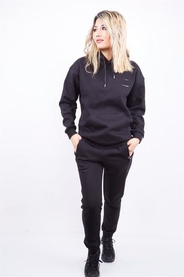 Escetic Siyah Unisex (Kadın/Erkek) 3 İplik Şardonlu Kışlık Oversize Sweat 3057 - fotoğraf 2