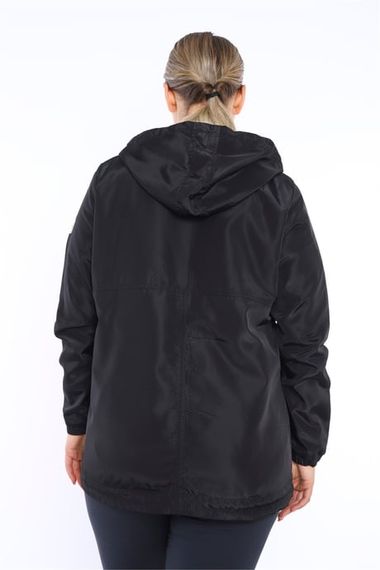 Escetic Black Women's Oversize Windbreaker Hard Hooded Lined Water Repellent Seasonal Thin Jacket 6575 - photo 2