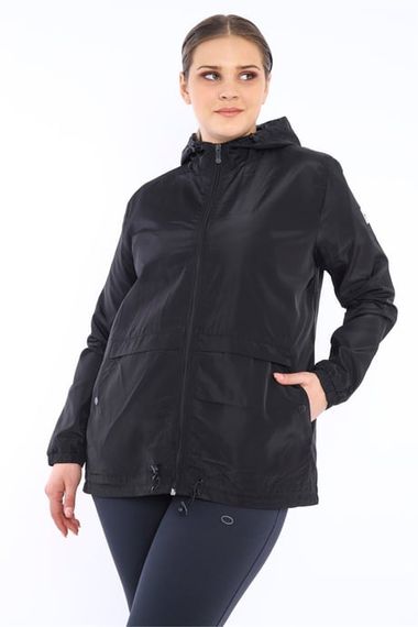 Escetic Black Women's Oversize Windbreaker Hard Hooded Lined Water Repellent Seasonal Thin Jacket 6575 - photo 1