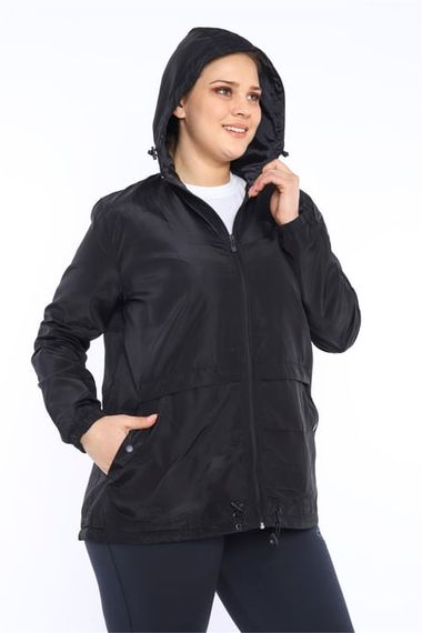 Escetic Black Women's Oversize Windbreaker Hard Hooded Lined Water Repellent Seasonal Thin Jacket 6575 - photo 5