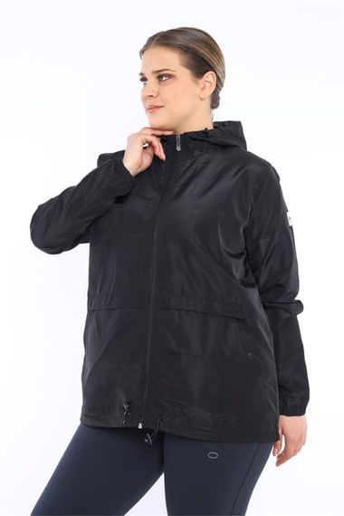 Escetic Black Women's Oversize Windbreaker Hard Hooded Lined Water Repellent Seasonal Thin Jacket 6575 - photo 3